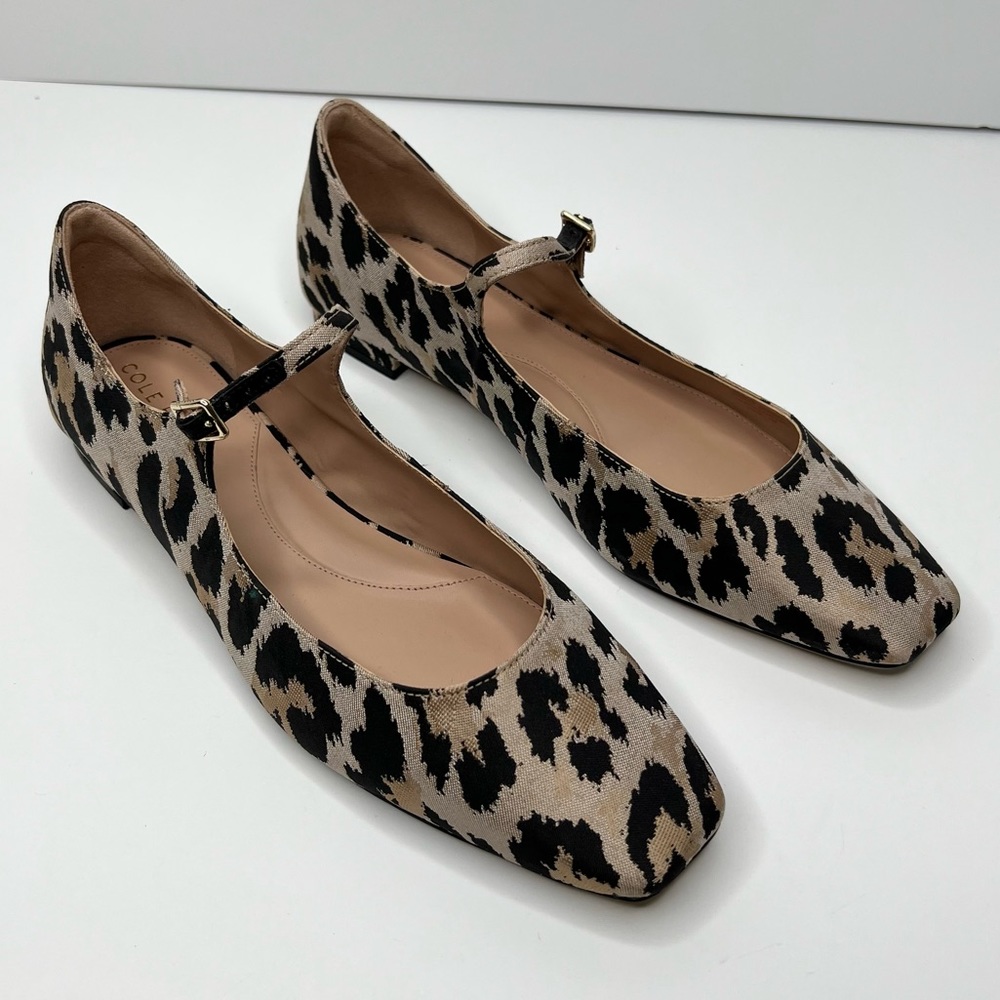 Cole Haan Bridge Mary Jane Ballet Flat Animal Print Tan Black Size 9.5